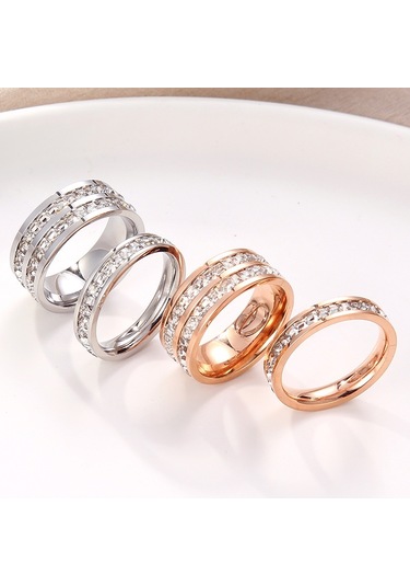 Sones Kızlar İçin Basit Titanyum Çelik Pırlanta Yüzük, Beden: Abd Bedeni 6 Çift Sıra Gümüş