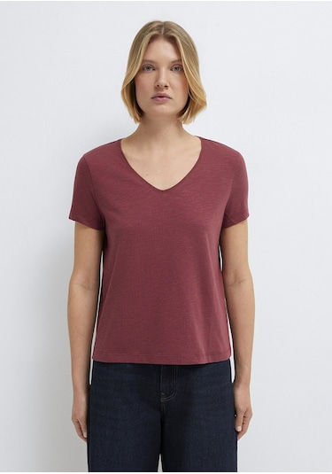 Mavi - V Yaka Bordo Basic Tişört 1614176-70412