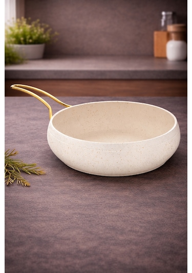 Caldora 26 Cm Gold Saplı Krem Güveç Tava Yanmaz Yapışmaz