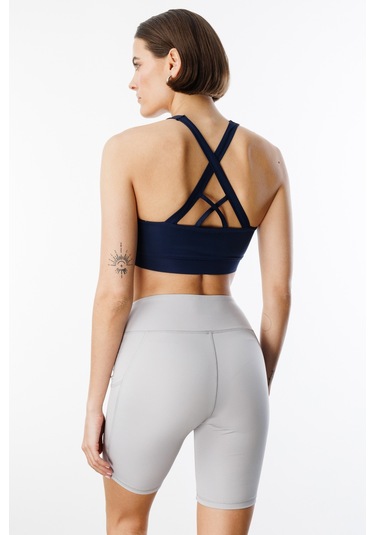 Yüksek Bel Toparlayıcı Çift Cepli Biker Şort Kısa Spor Tayt Kısa-tayt Gri