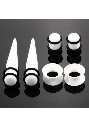 Homyl 50 Adet 14g-00g O-ring Akrilik Konik Fişler Ve Silikon Beyaz