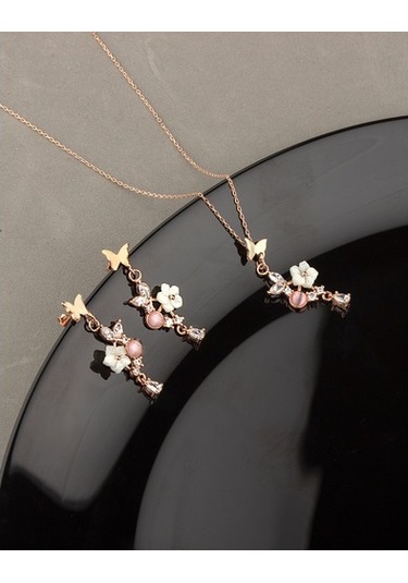 925 Ayar Gümüş Kelebek Bahçesi Kolye Küpe Set