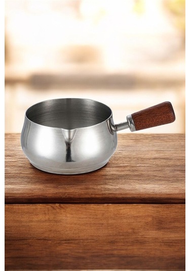 Morponi Paslanmaz Çelik Espressos Bardakları Ahşap Saplı Sos Bardakları Soslar Ve İçecekler 6 Oz/180 Ml 1 Adet Gümüş