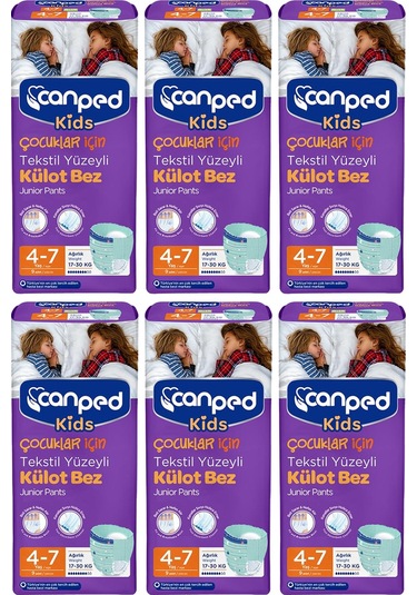 Canped Kids Çocuklar İçin Tekstil Yüzeyli Külot Bez 17-30 KG 4-7 Yaş 6 x 9 Adet