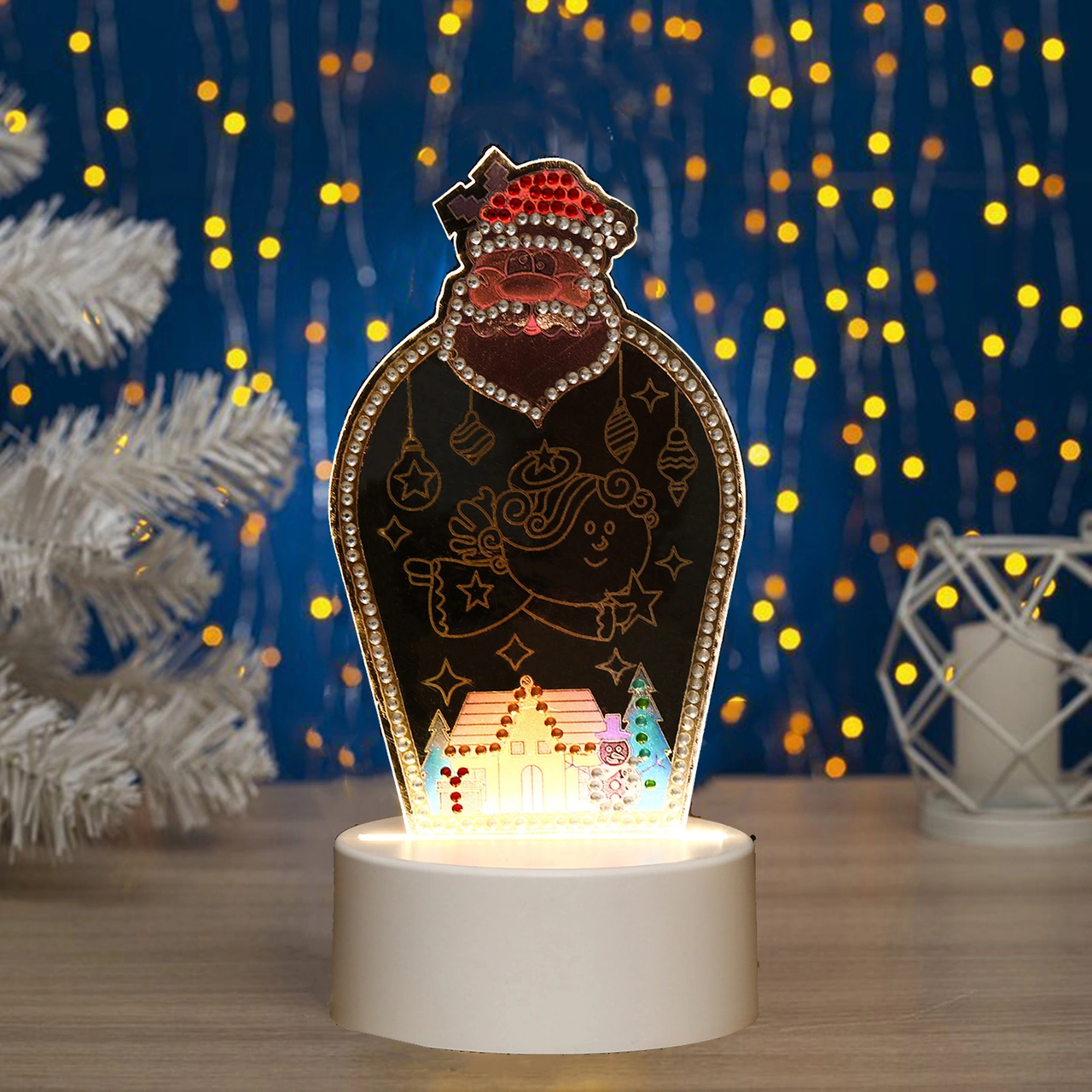 Hombey Noel Led Gece Lambası - Kendi Elinle Yapılan El Yaptı Pırlanta Boyama 3 Farklı Desen Seçeneği Diğer