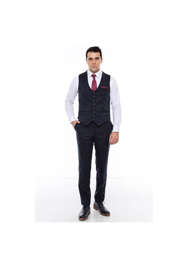 8 Düğmeli Desensiz Lacivert Yelek 001