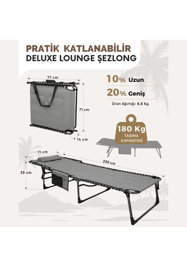 Kingcamp Magnolia B20 Premium 7 Kademeli Katlanır Dolgulu Şezlong Grey Gri