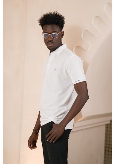 Paul Martin Regular Fit Yaka Garnili Pamuklu Polo Yaka T-shirt Beyaz