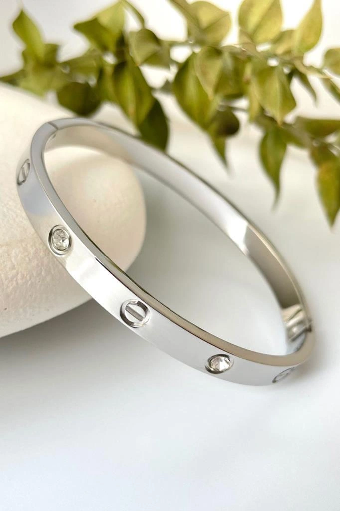 Taşlı Gümüş Çelik Bileklik Gümüş