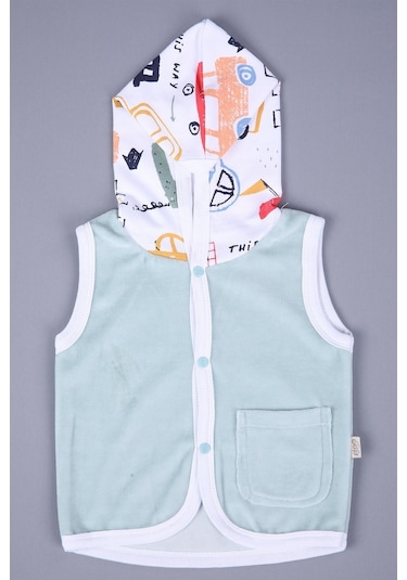 Babyhola Kız Erkek Bebek Kapüşonlu Kadife Cepli Yelek 3297 001