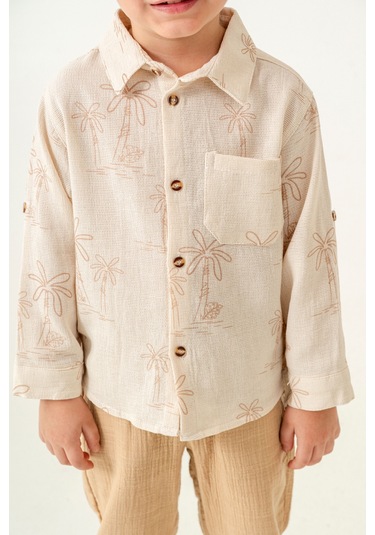 Erkek Çocuk Keten Gömlek Müslin Pantolon Takım 2-5 Yaş Gri