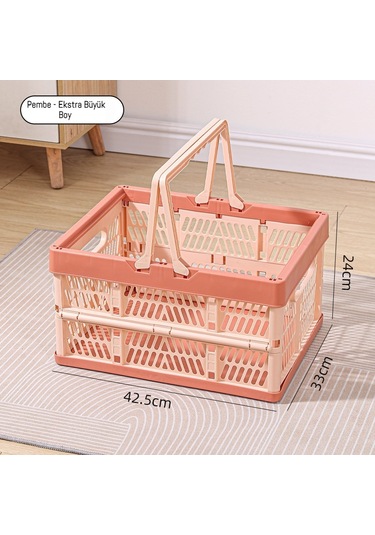 Snapbuy Katlanır Sepet, Alışveriş, Piknik, Market, Taşıma, Depolama Ve Kamp İçin Uygundur Ekstra Büyük Boy Pembe