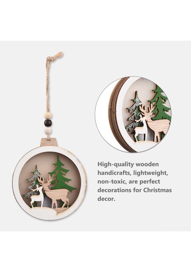 Monyee Noel Led Aydınlatmalı Dekoratif Ası: Ahşap-pvc, 4 Desen Ev, Geyik, Ağaç , Cr2032 Pil, D Stili Haki