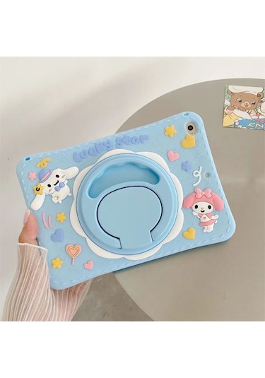 Samsung Galaxy Tab A7 Lite T220 T225 T227 Uyumlu Kedi Kılıf Askılı Standlı Eğlenceli Koruyucu Kılıf Mavi