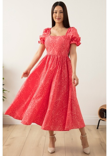 Kalopya Kare Yaka Poplin Elbise 3161- Çok Renkli