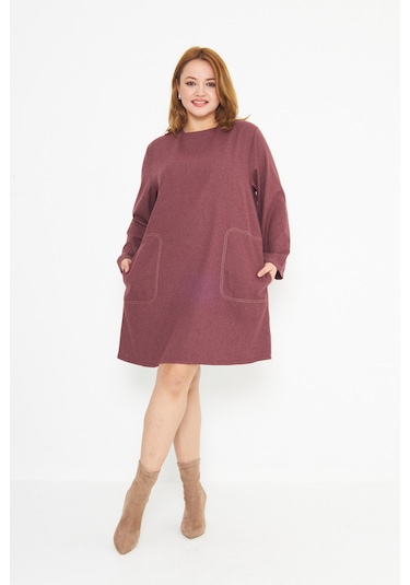 Bordo Dikiş Detaylı Büyük Beden Tunik Bordo