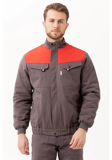 Kışlık İş Mont Grituruncu Kapitone Astarlı Avensis Astar Rüzgar Geçirmez Montu Kıyafeti Gri-Kırmızı