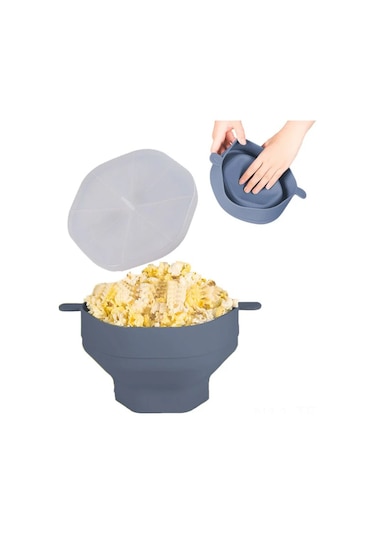 Tenfowee Mikrodalgada Kullanılabilir Silikon Patlamış Mısır Yapma Kabı, Katlanabilir Ve Kapaklı Gri Diğer