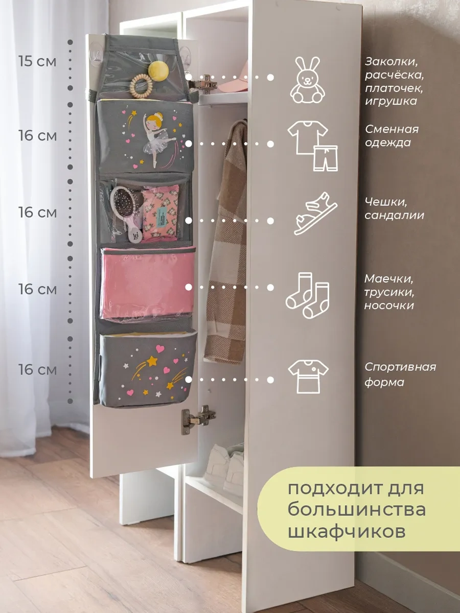 Vse Na Mestah Kreş Dolabı İçin Dansör Figürlü Gri Cep Organizatörü 450881923 Gri