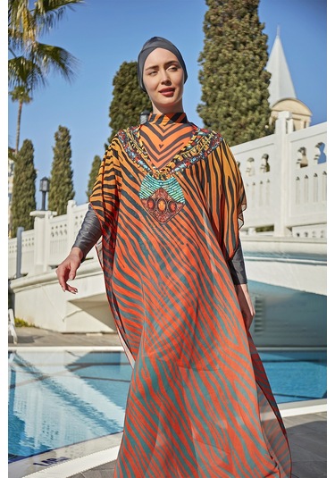 Remsa Tesettür Mayo Üzerine Tasarım Tek Kaftan Pareo 430-305 Kenya