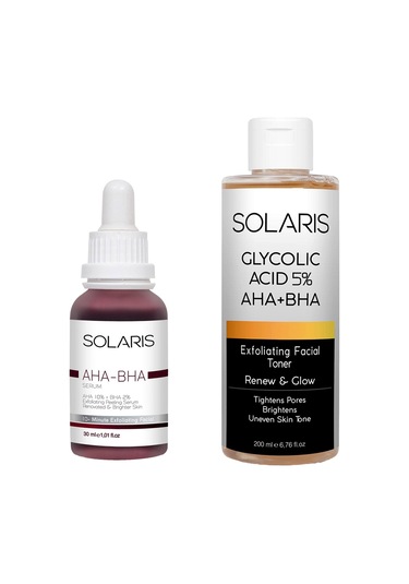 Solaris Cilt Tonu Eşitleyici Aha - Bha Aydınlatıcı Tonik 200 ML + Solaris Aha - Bha Peeling Serum 30 ML