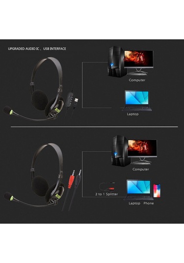 Ximistore9 Usb Kulaklık Mikrofonlu Sy440mv, Pc Ve Laptop İçin Stereo Oyun Kulaklığı, Yeşil Siyah