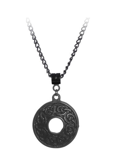 Erkek Siyah Oksit Kaplama Spiritüel Simge Uçlu Kolye Siyah