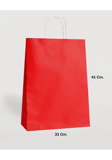 Büküm Saplı Kraft Kağıt Çanta Karton Hediyelik Poşet Torba - Kırmızı - 31x41 Cm. - 25 Adetlik 2paket
