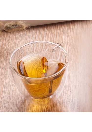 Cbtx Kalp Şeklinde Çift Duvar Cam Kupa Dayanıklı Şeffaf Çay Bardakları 180ml