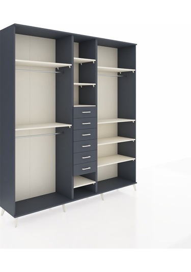 Hyperion Dolap 10 Raflı 6 Çekmeceli 3 Askılı 220x44x243 Antrasit-aytaşı/antrasit Aytası/antrasıt