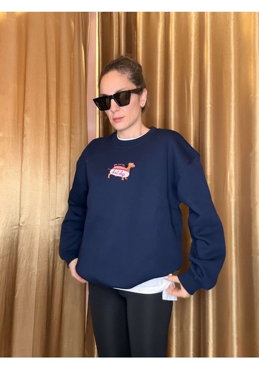 Ali Butik Lacivert Dog Nakış İşlemeli Şardonlu Sweatshirt Lacivert