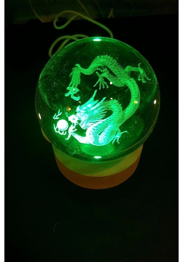 Dragon Ejderha 3d Led Işık Cam Küre Çok Renk Gece Lambası Feng Shui 8 Cm Mega Boy Koruyucu Çok Renkli