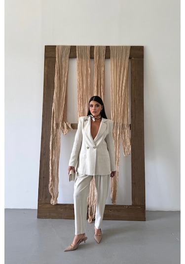 Moderie Butik Keten Ceket - Pantolon Takım - Ham Ham