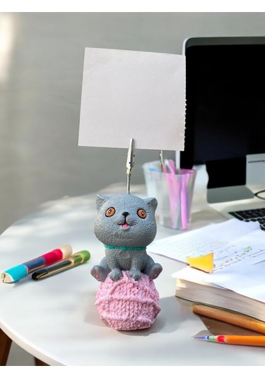 Scottish Kedi Temalı Not Tutacağı Fotoğraf Tutacak Tutucu Ofis Seti Hediyelik Gri