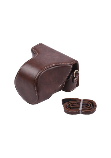 Gajeena Kahverengi Klasik Deri Kamera Çantası, Askılı Kayışlı, Canon Eos M100 Uyumlu, 11.5x9x12cm, 165g