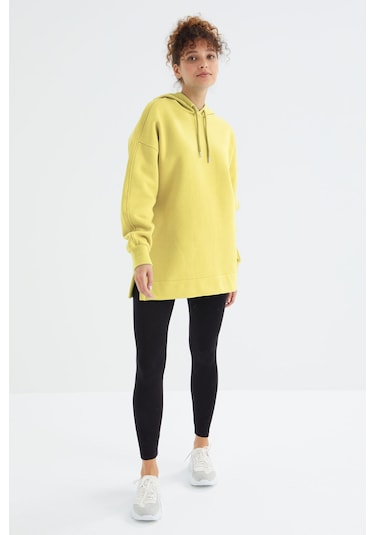 Tommy Life Limon Reglan Kol Basic Kapüşonlu Oversize Sweatshirt Tunik - 97242 Limon Sarısı