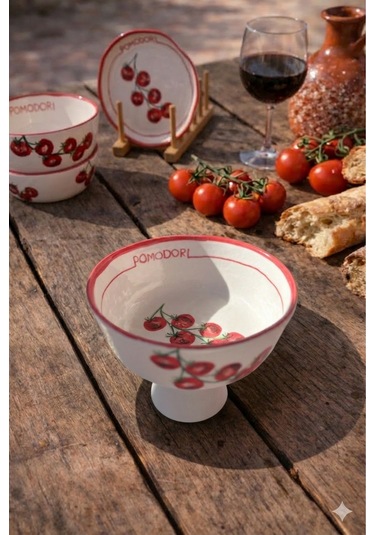 Pomodori Domates Desenli Seramik Meyvelik 17 Cm Çok Renk