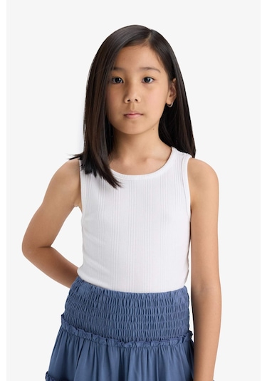 Defacto Kız Çocuk Bisiklet Yaka Basic Düz Atlet Z7815a625hswt32 Beyaz