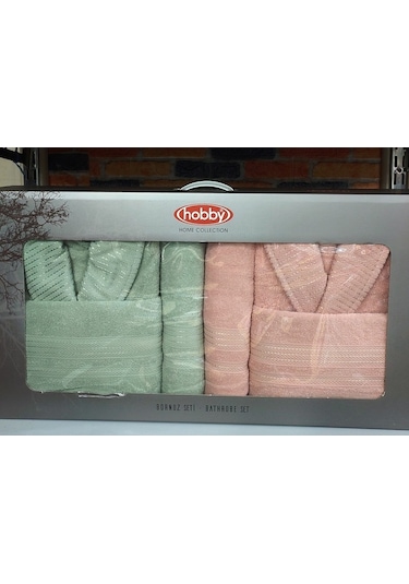 Hobby Casual 6 Parça Aile Bornoz Seti-pembe Su Yeşili