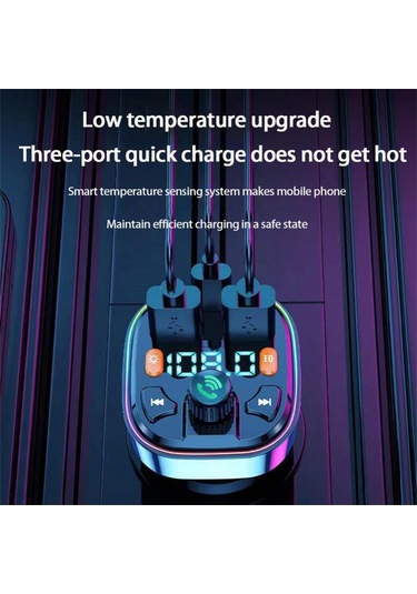 Q5 3.1a Usb + Pd Bluetooth Araç Şarj Cihazı Araba Fm Verici Renkli Aydınlatma