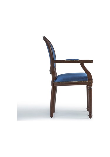 Madalyon Kolçaklı Ahşap Klasik Sandalye Mavi