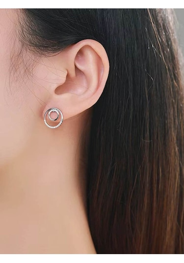 Brezza Lusso Jewelry Timeless Series Işıltılı Zarafet Halka Gümüş Kadın Küpe Seti Gümüş