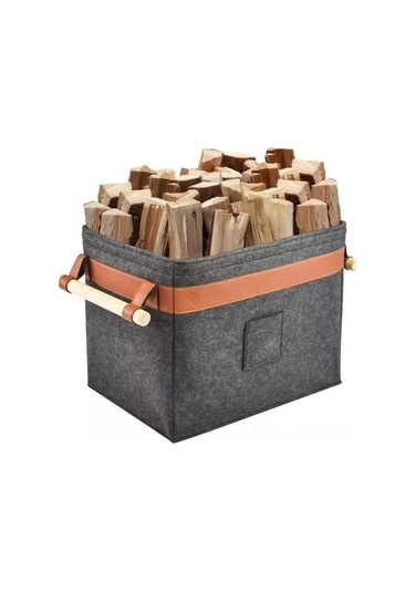 Xindoker Küçük Odun Ve Çakmak Taşı Depolama Sepeti - Katlanabilir Felt Materyal, Deri El Kolu, 60x40x40 Cm Sabit Konstruksiyon Koyu Gri
