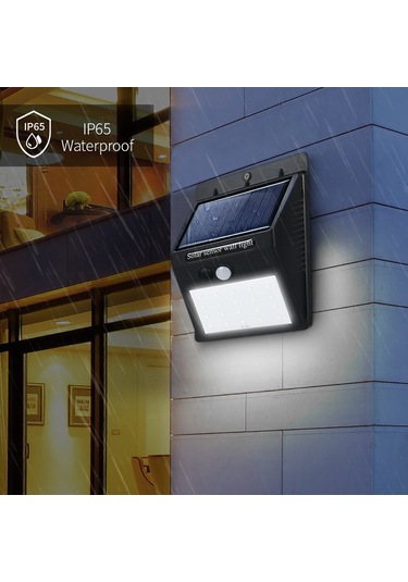 Ranyeek Solar Güneş Panelli Pır Hareket Sensörlü Led Duvar Lambası - 20 Led 6000k Beyaz Işık, Ip65 Su Geçirmez, Bahçe/ev Cephesi Aydınlatması 2 Farklı Tasarımdan Rastgele Gönderilir Siyah