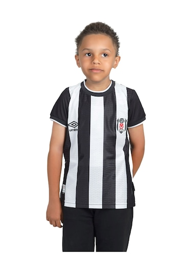 Beşiktaş Lisanslı Çocuk Çubuklu Umbro Forma Siyah - Beyaz