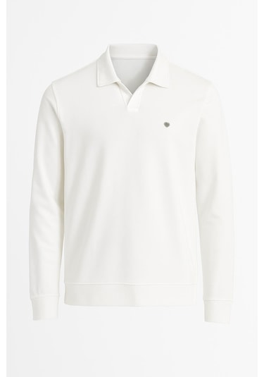 Gewer Erkek Slim Fit Uzun Kol Polo Yaka Sweatshırt-7428 Beyaz