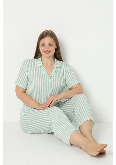 Sleeproom Yazlik Düğmeli Büyük Beden Ev Giyim Yeşil