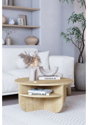 Rubo Orta Sehpa Raflı İskandinav Orta Sehpa 72 Cm, Bohem - Safir Meşe