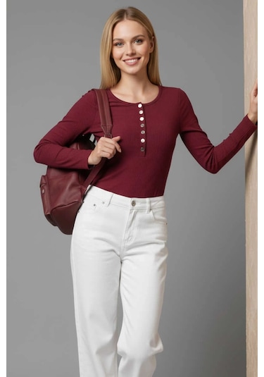 İsiltikidsmoda Çıtçıt Detaylı Bluz Bordo T4343 Bordo