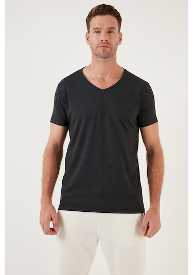 Buratti Pamuklu Slim Fit V Yaka Basic Erkek T Shirt 5412001 Koyu Gri Buratti Pamuklu Slim Fit V Yaka Basic Erkek T Shirt 5412001 Koyu Gri